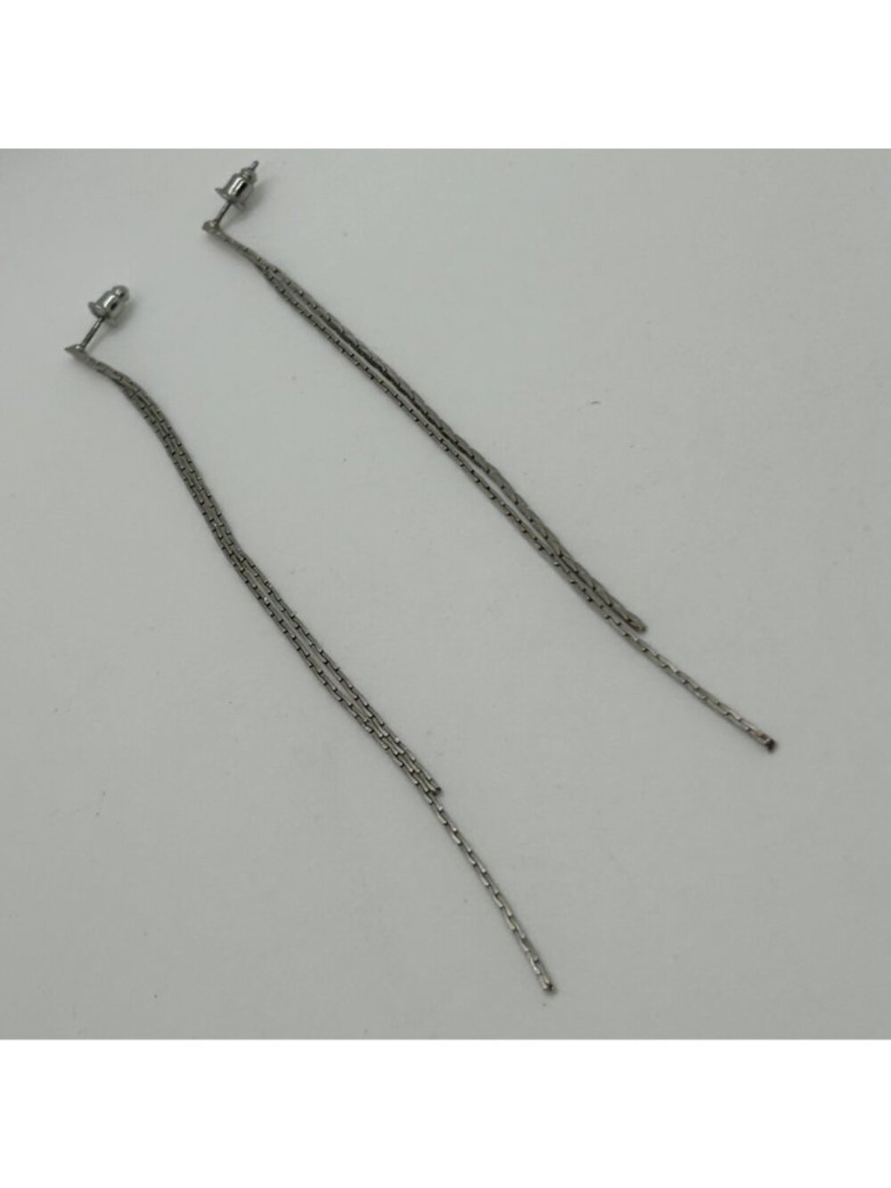 Long Silver Tone Chain Dangle Earrings Linear 5" Drop Tassel Minimalist Jewelry - Picture 7 of 10
